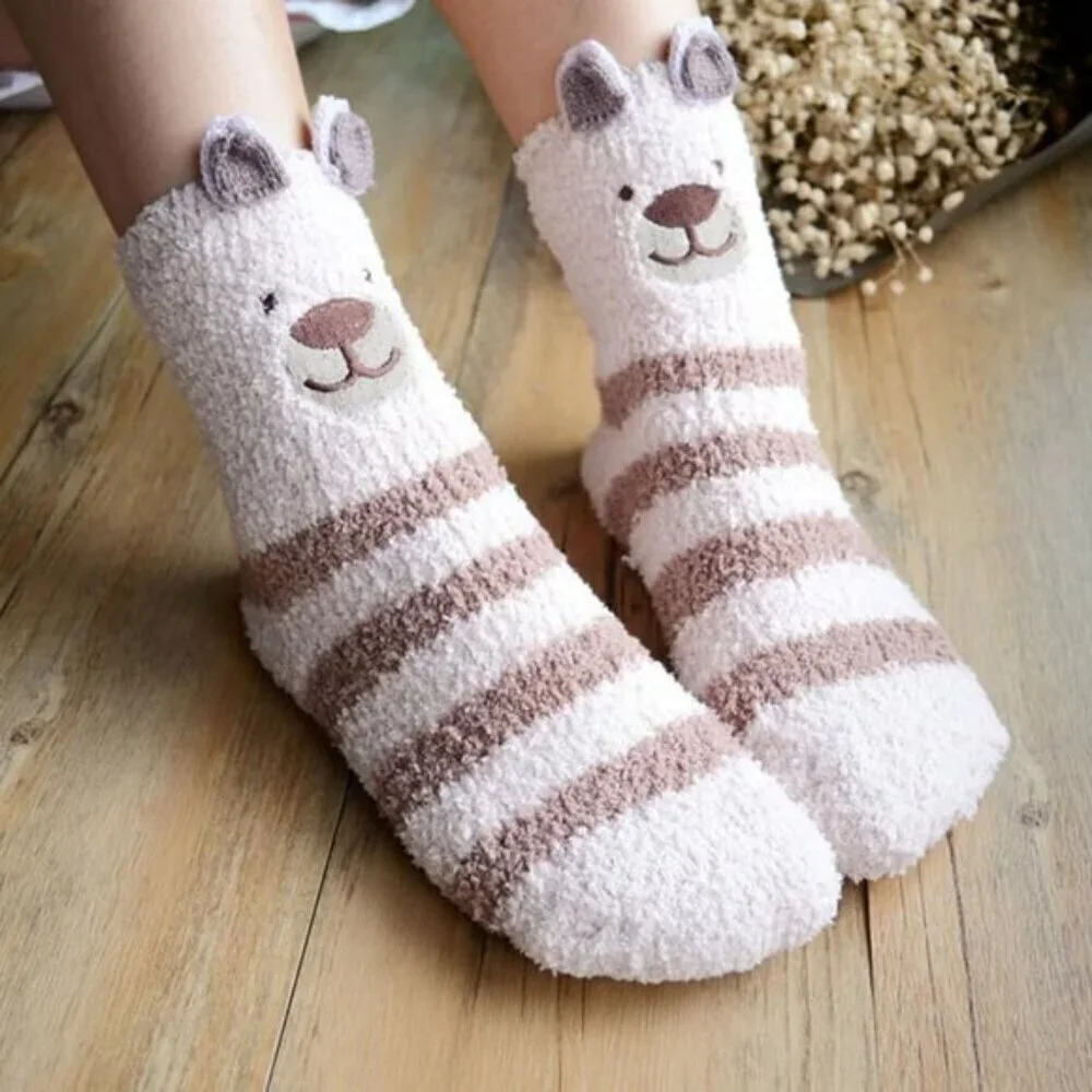 Loritta Women’s Fuzzy Socks 3-Pair Warm Cozy Soft Cute Animal Slipper Socks